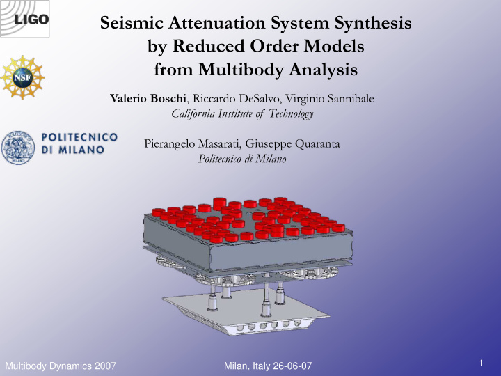 seismic attenuation system synthesis by reduced order