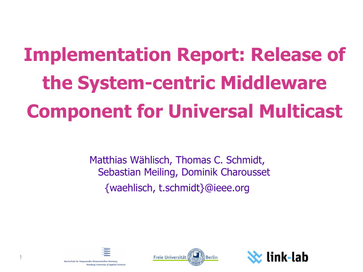 implementation report release of the system centric