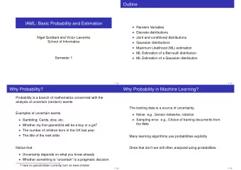 Outline  IAML: Basic Probability and Estimation  Random Variables  Discrete distributions