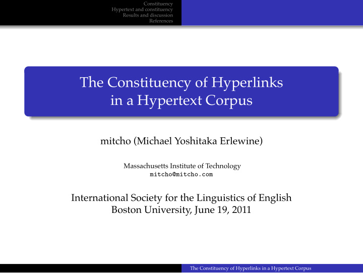 the constituency of hyperlinks in a hypertext corpus