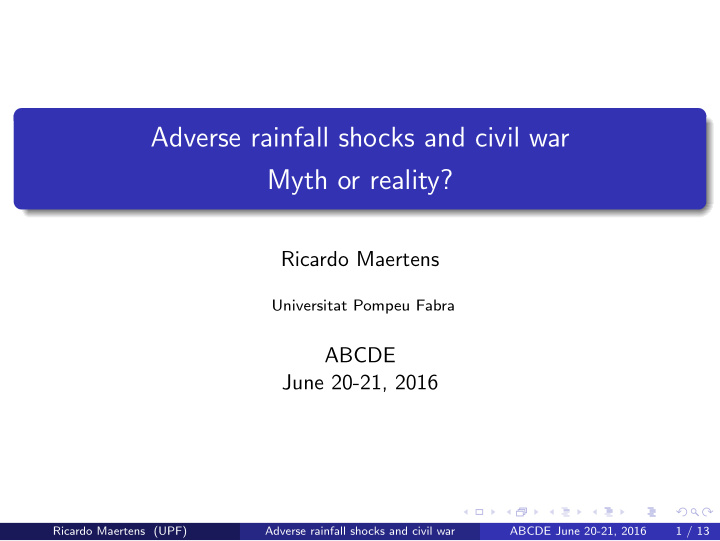 adverse rainfall shocks and civil war myth or reality