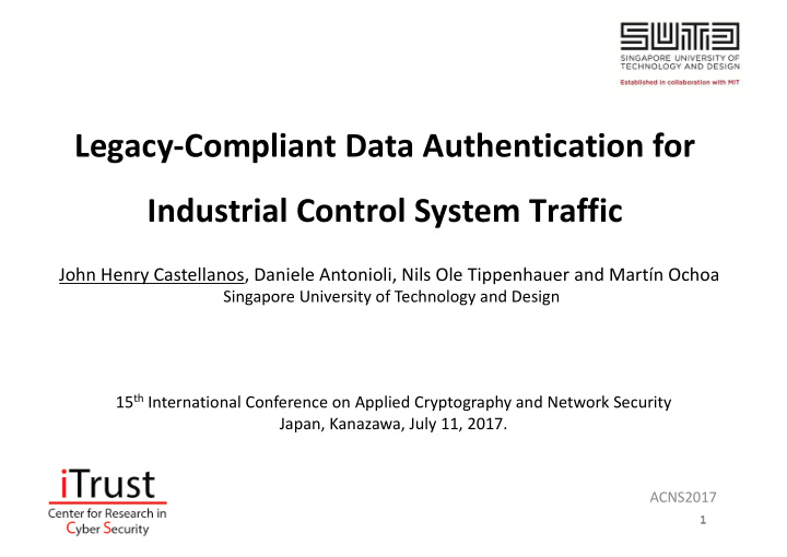 legacy compliant data authentication for industrial