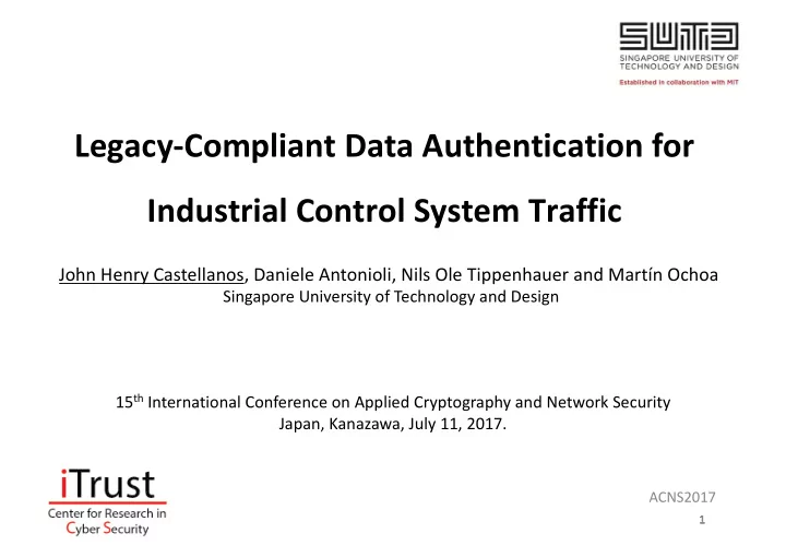 legacy compliant data authentication for industrial