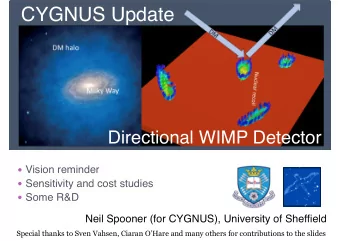 CYGNUS Update  Directional WIMP Detector  Vision reminder  Sensitivity and cost studies