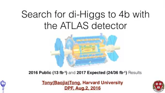 Search for di-Higgs to 4b with  the ATLAS detector 2016 Public (13 fb -1 ) and 2017 Expected (24/36