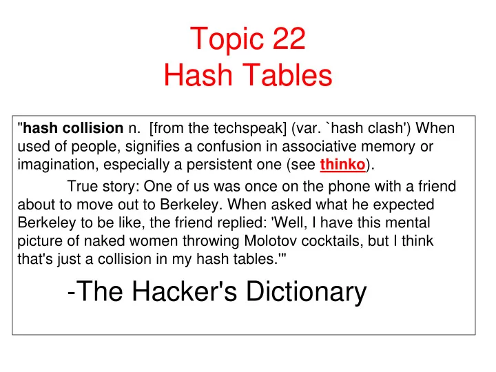 topic 22 hash tables