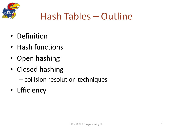 hash tables outline