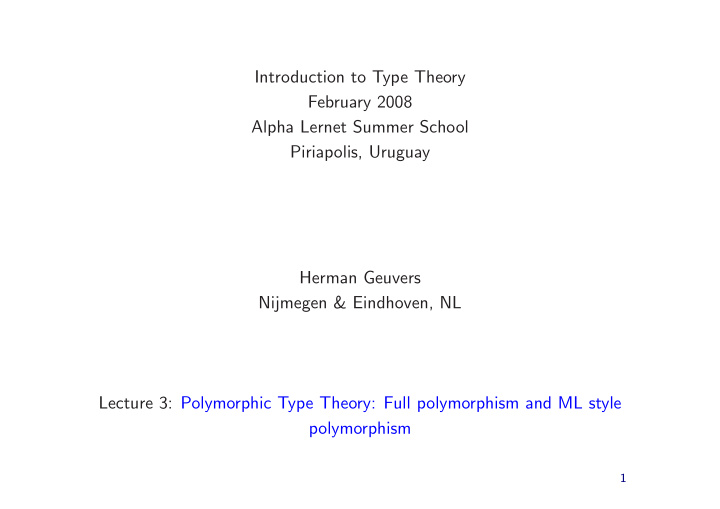 introduction to type theory february 2008 alpha lernet