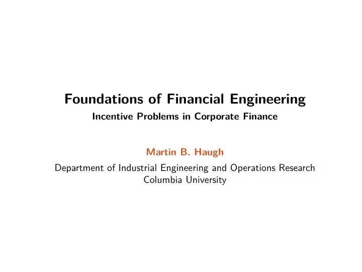 foundations of financial engineering