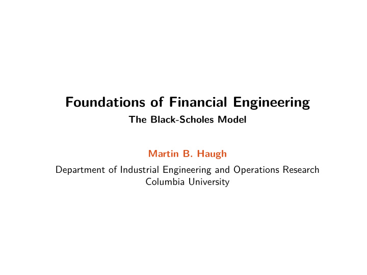foundations of financial engineering