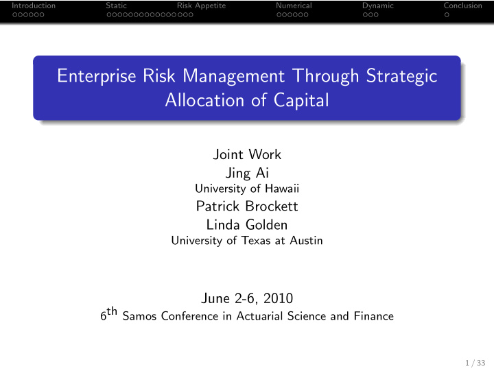 enterprise risk management through strategic allocation