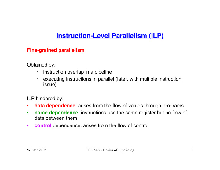 instruction level parallelism ilp