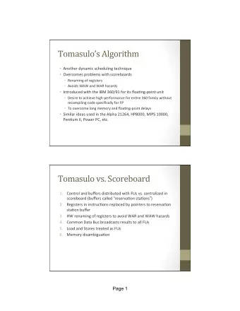 Tomasulos  Algorithm    Another  dynamic  scheduling  technique