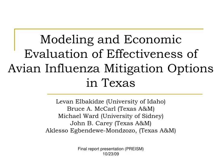 modeling and economic evaluation of effectiveness of