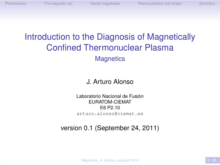 introduction to the diagnosis of magnetically confined