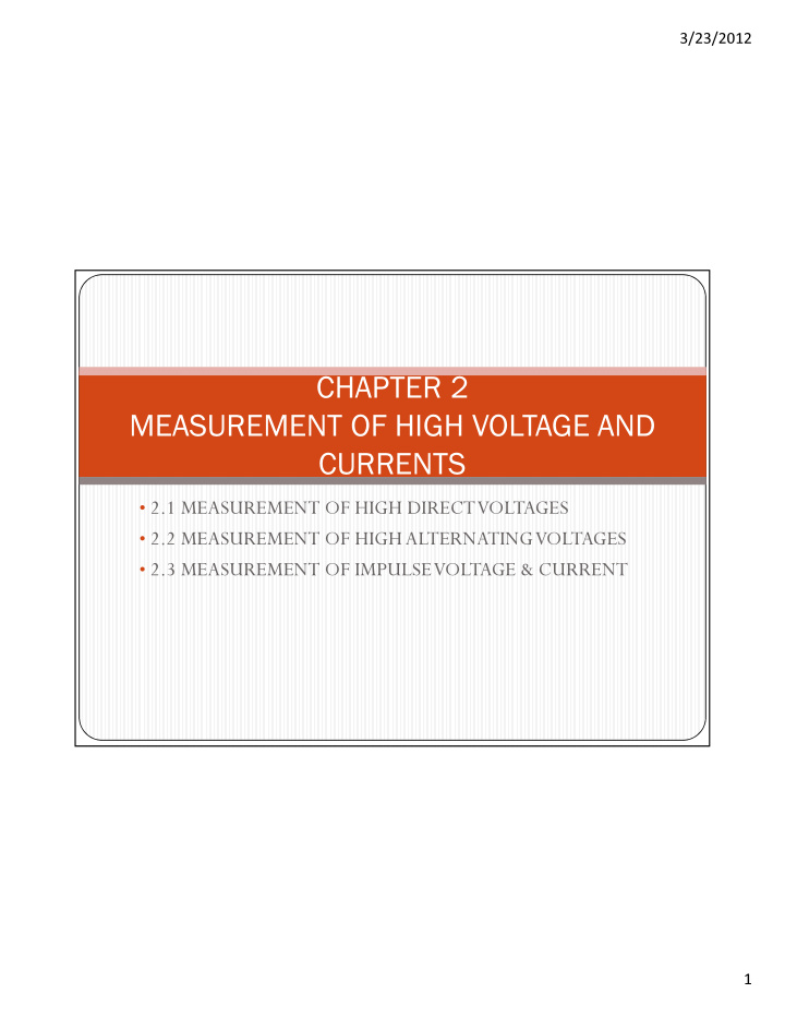 chapter 2 measurement of high voltage and currents