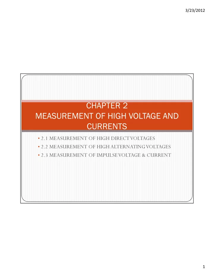 chapter 2 measurement of high voltage and currents