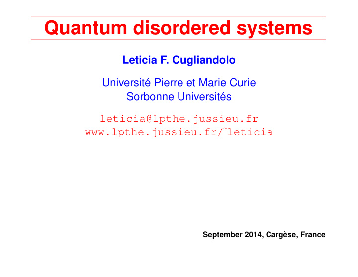 quantum disordered systems