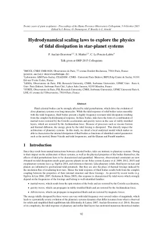 Hydrodynamical scaling laws to explore the physics  of tidal dissipation in star-planet systems P.