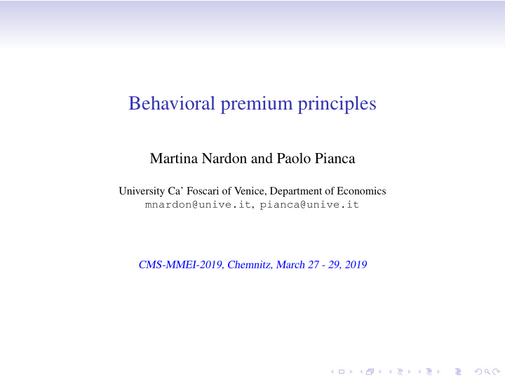 behavioral premium principles