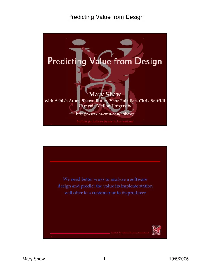 predicting value from design