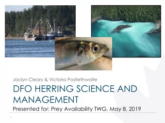 DFO HERRING SCIENCE AND  MANAGEMENT  Presented for: Prey Availability TWG, May 8, 2019  1  Annual
