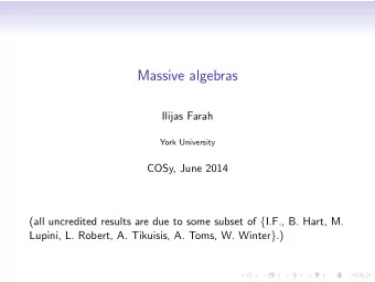 Massive algebras  Ilijas Farah  York University  COSy, June 2014 (all uncredited results are due to