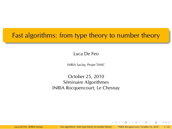 fast algorithms from type theory to number theory
