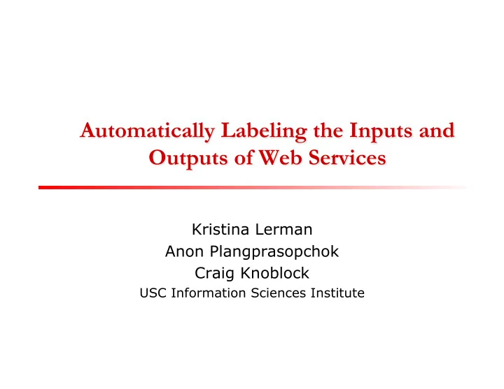 kristina lerman anon plangprasopchok craig knoblock
