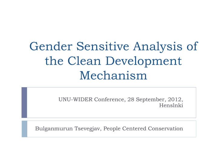 gender sensitive analysis of the clean development