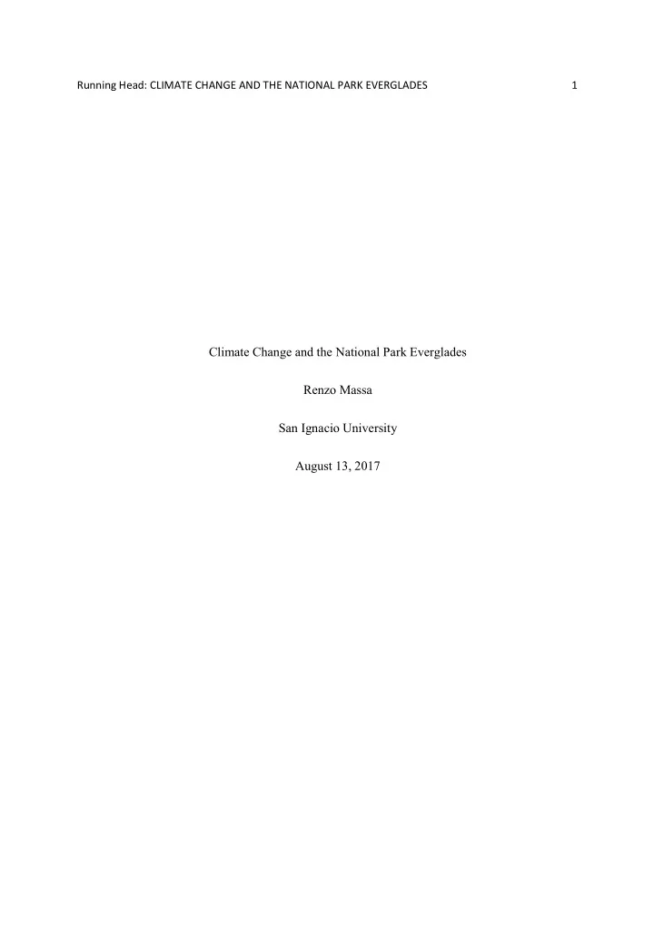 climate change and the national park everglades renzo