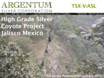 High Grade Silver  Coyote Project  Jalisco Mexico  Corporate Presentation January 2015  Disclaimer