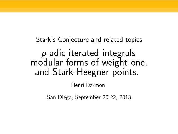 modular forms of weight one and stark heegner points