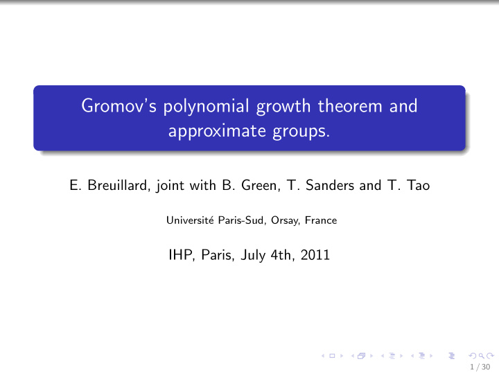gromov s polynomial growth theorem and approximate groups