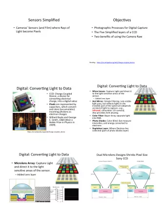 Sensors Simplified  ObjecBves  Cameras Sensors (and Film) where Rays of  Photographic