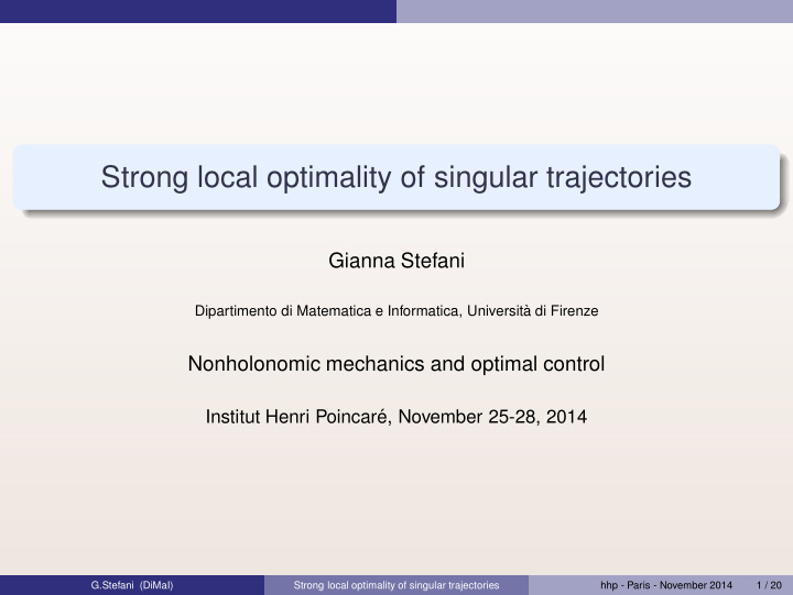 strong local optimality of singular trajectories