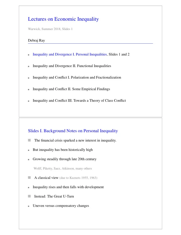 lectures on economic inequality