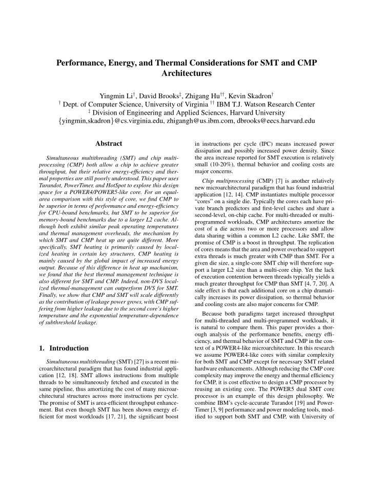 performance energy and thermal considerations for smt and