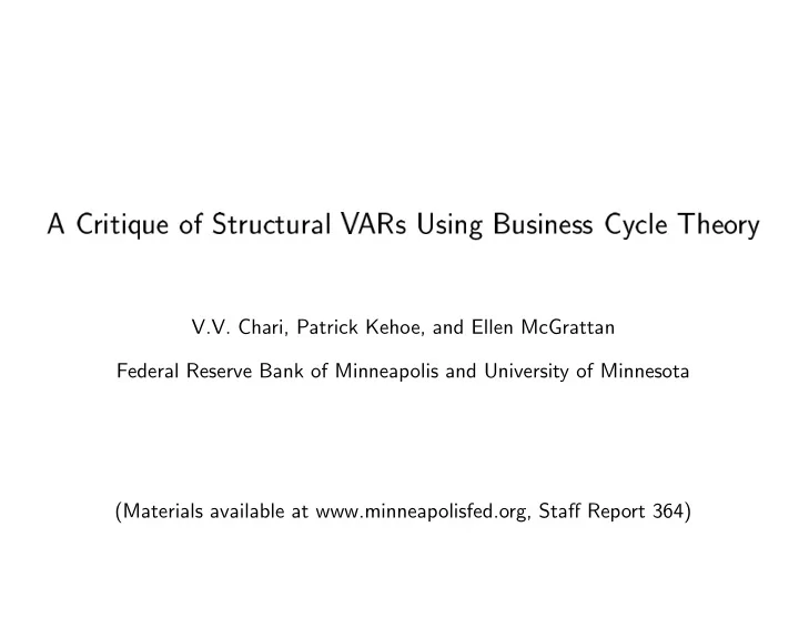 v v chari patrick kehoe and ellen mcgrattan federal