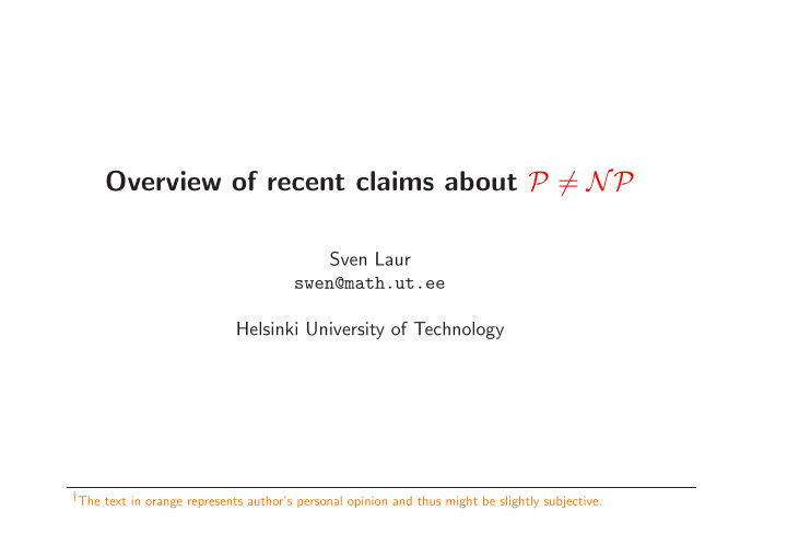 overview of recent claims about p np
