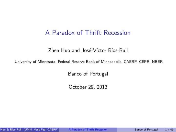 a paradox of thrift recession