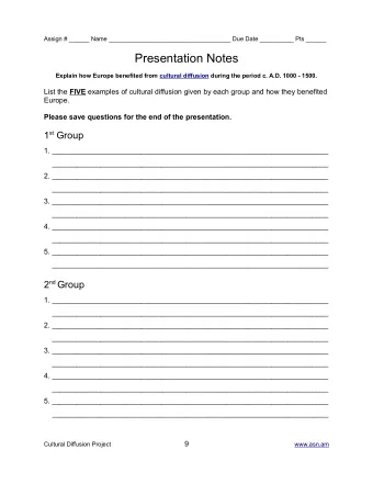 Presentation Notes  Explain how Europe benefited from cultural diffusion during the period c. A.D.