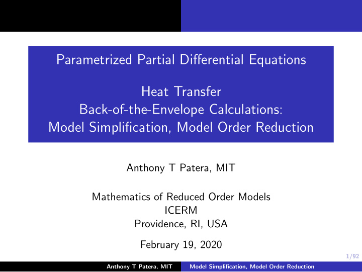 parametrized partial differential equations heat transfer