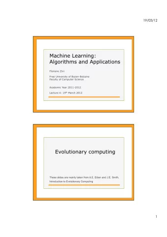 Machine Learning:  Algorithms and Applications  Floriano Zini  Free University of Bozen-Bolzano