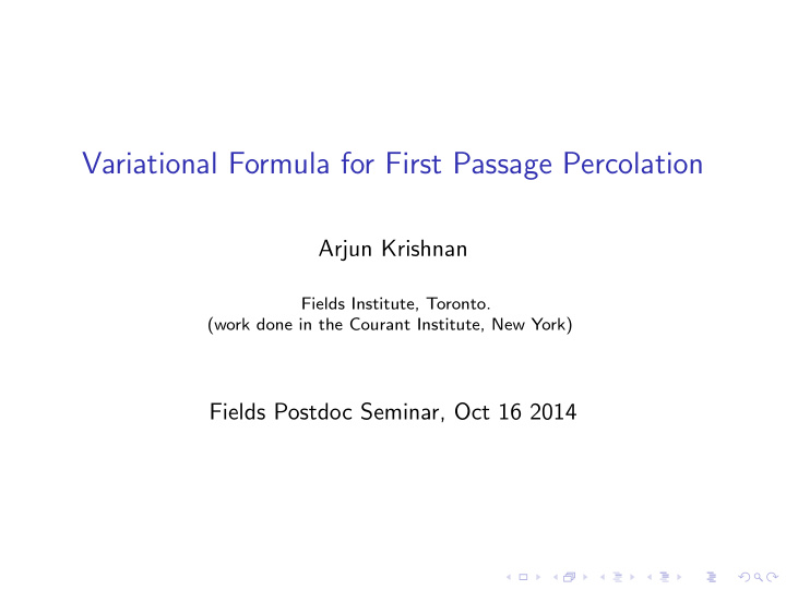 variational formula for first passage percolation