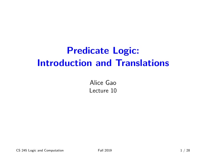 predicate logic introduction and translations