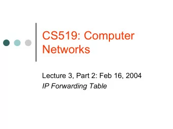 CS519: Computer  Networks  Lecture 3, Part 2: Feb 16, 2004  IP Forwarding Table  Best-match rules