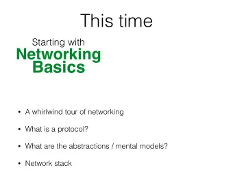 This time  Starting with  Networking  Basics  A whirlwind tour of networking  What is a