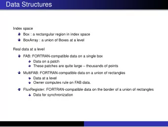 Data Structures  Index space  Box : a rectangular region in index space  BoxArray : a union of