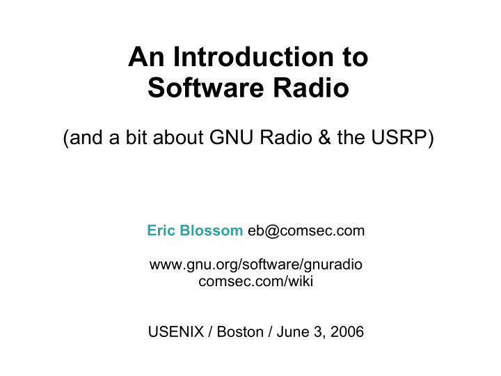an introduction to software radio